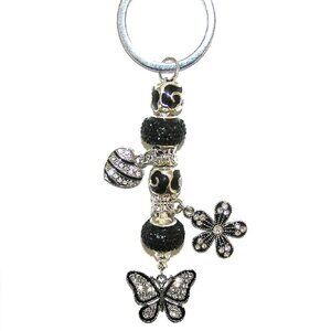 Black & White Butterfly Key Ring Key Chain W/Crystal Sparkle European Charms NEW